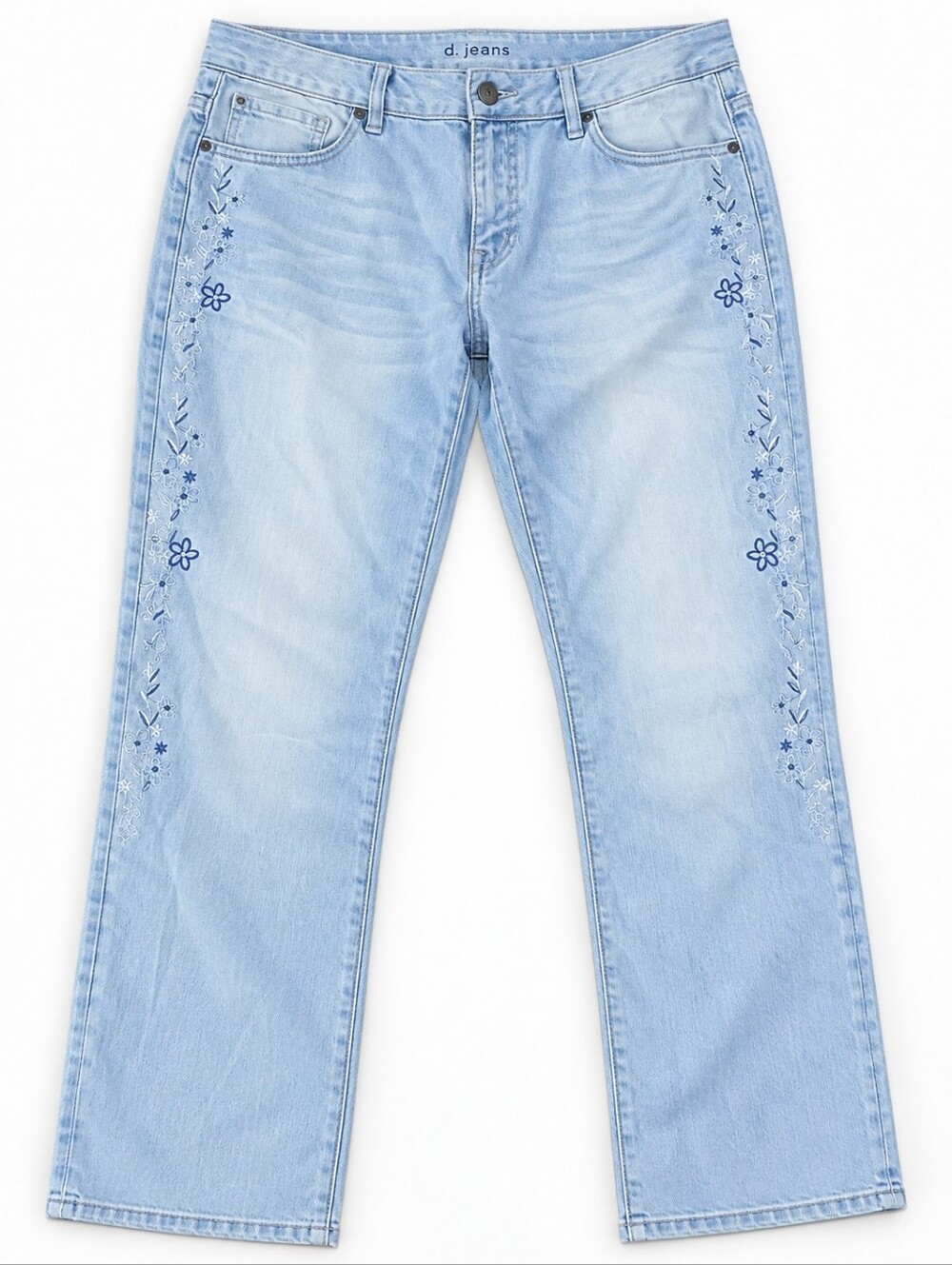 NWT d. jeans Women’s Light Wash Floral Embroidered Jeans Boho Denim